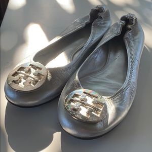 Tory Burch silver leather ballet flats